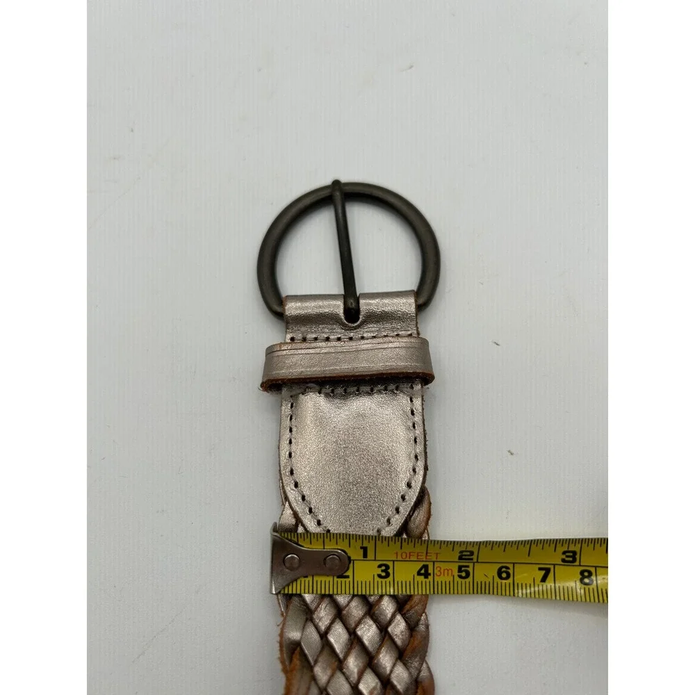 Gap Woven Braided Belt Women Large Silver Metallic Genuine Leather Vintage 2009